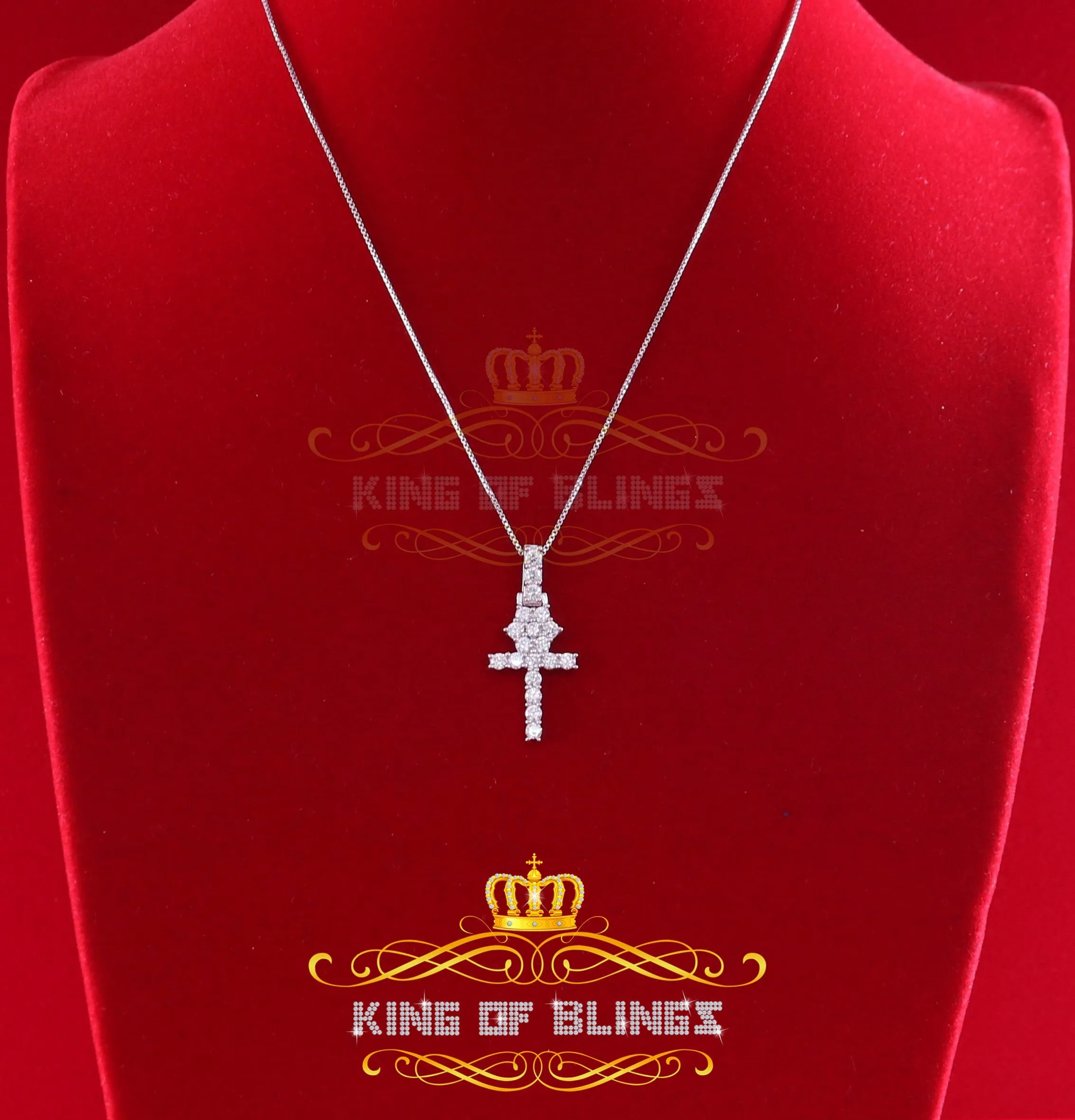 King Of Bling Sterling Silver Pendant White Mens ANKH with 1.98ct Cubic Zirconia