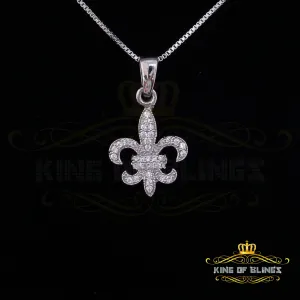 King Of Bling's 925 Sterling White Silver Fleur de Lis Shape Pendant with 0.38ct Cubic Zirconia