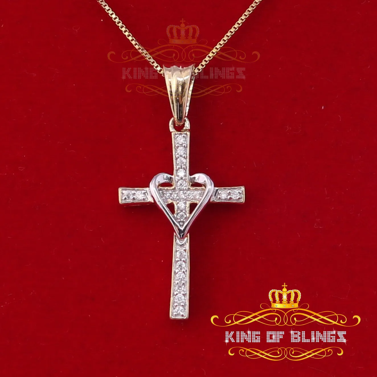 King Of Bling's King Of Bling's Yellow 925 Silver Cross and Heart Pendant with 0.22ct Cubic Zirconia