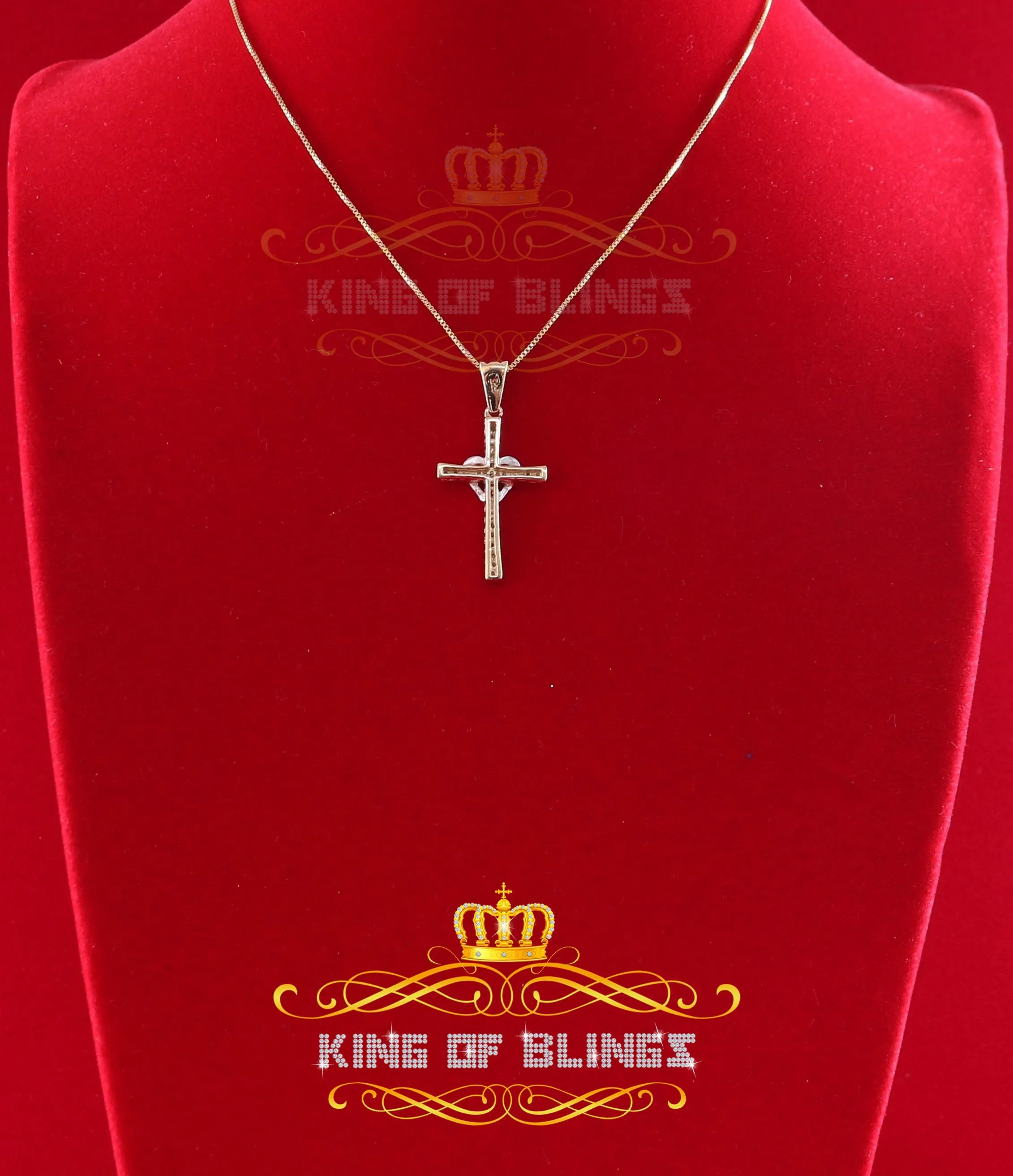 King Of Bling's King Of Bling's Yellow 925 Silver Cross and Heart Pendant with 0.22ct Cubic Zirconia