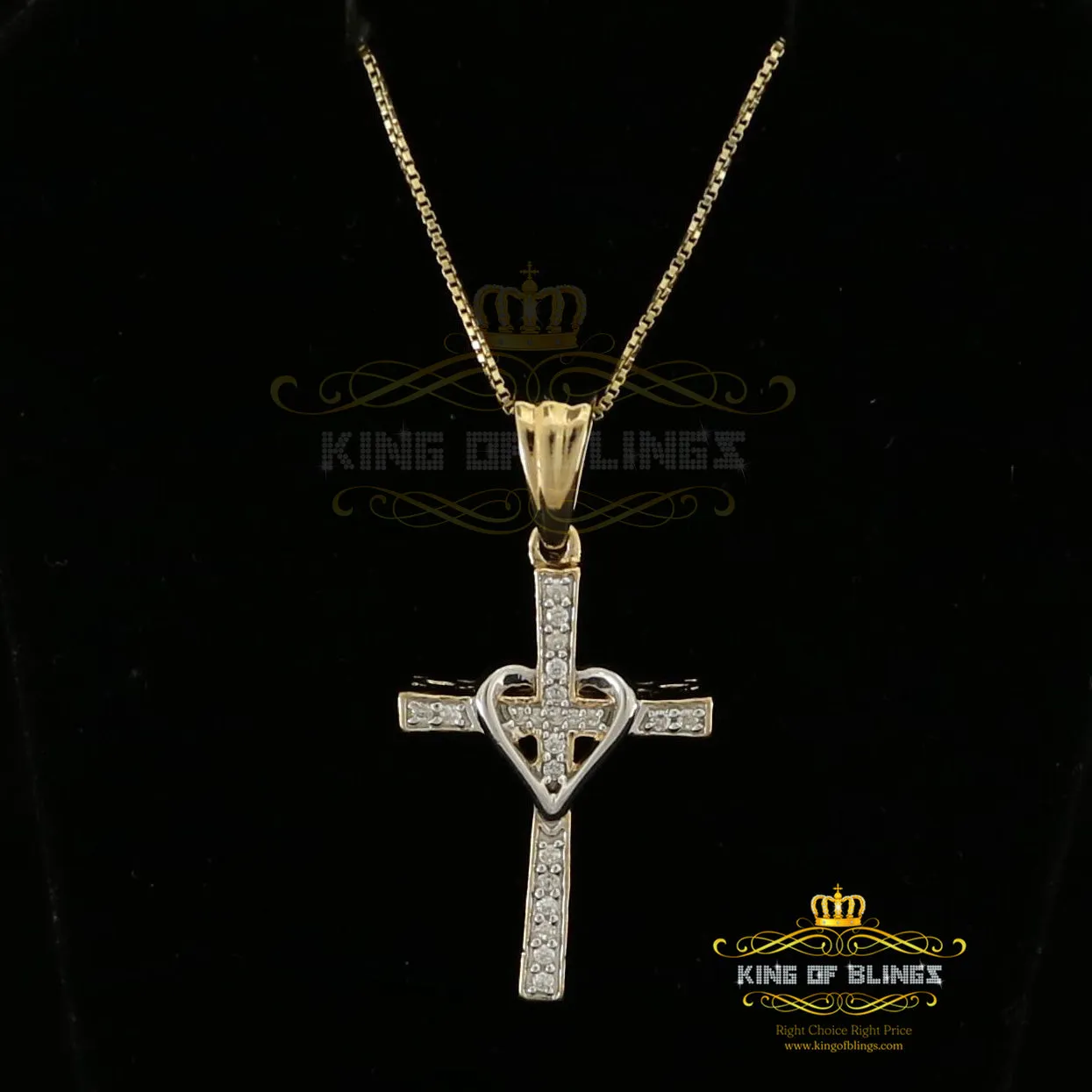 King Of Bling's King Of Bling's Yellow 925 Silver Cross and Heart Pendant with 0.22ct Cubic Zirconia