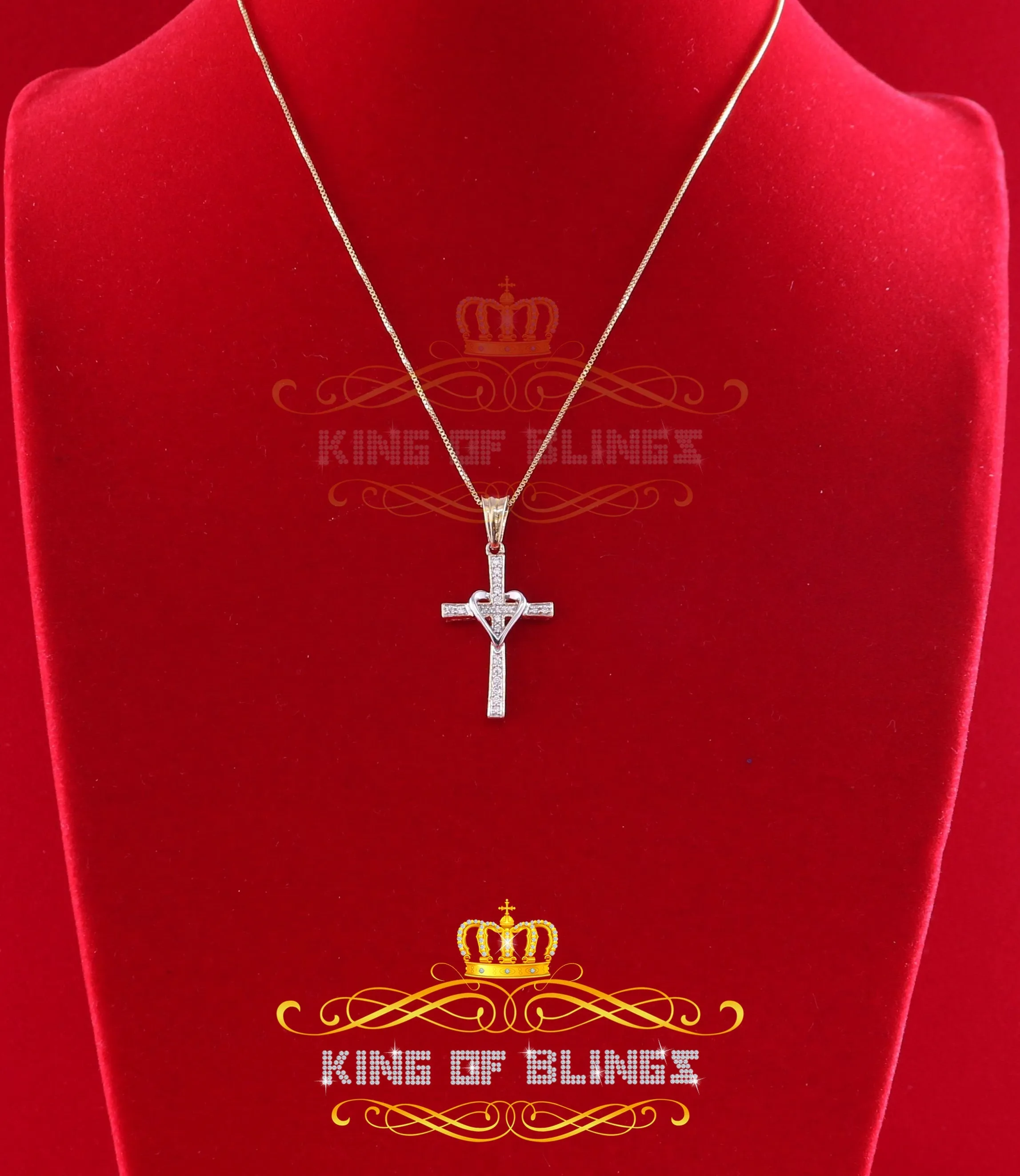 King Of Bling's King Of Bling's Yellow 925 Silver Cross and Heart Pendant with 0.22ct Cubic Zirconia