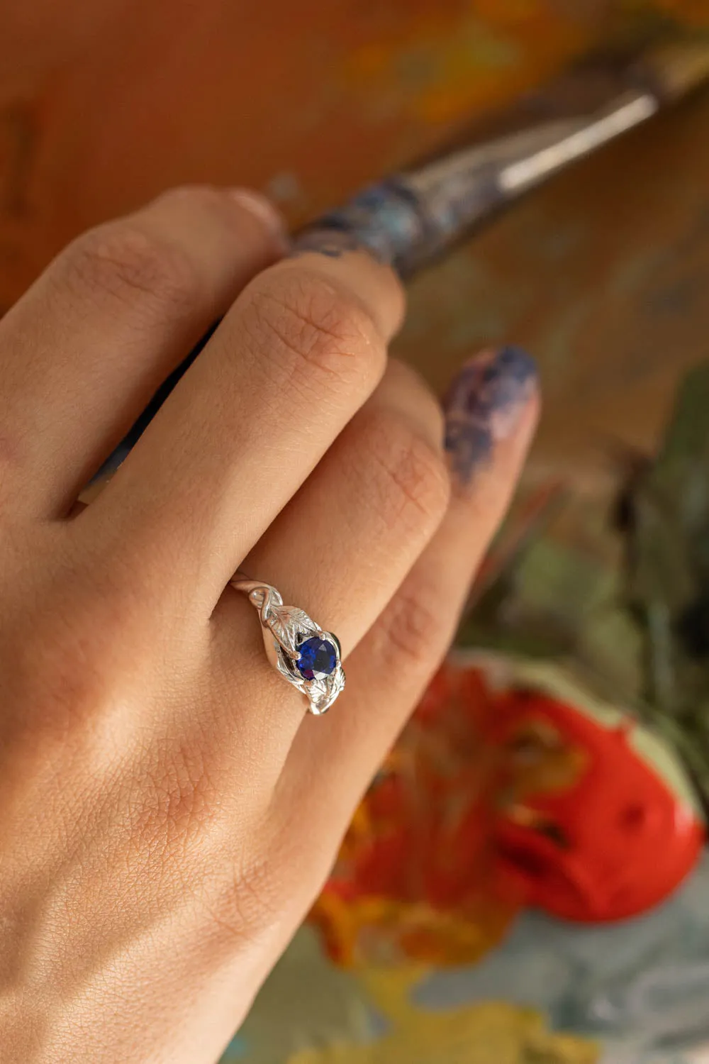 Lab created sapphire engagement ring / Azalea