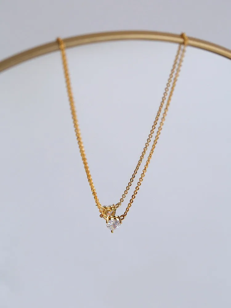 Layered Shine Heart CZ Cuba Chain Necklaces