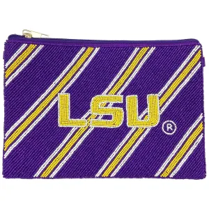 LSU Tigers Crossbody Diagonal Beaded Striped Bag