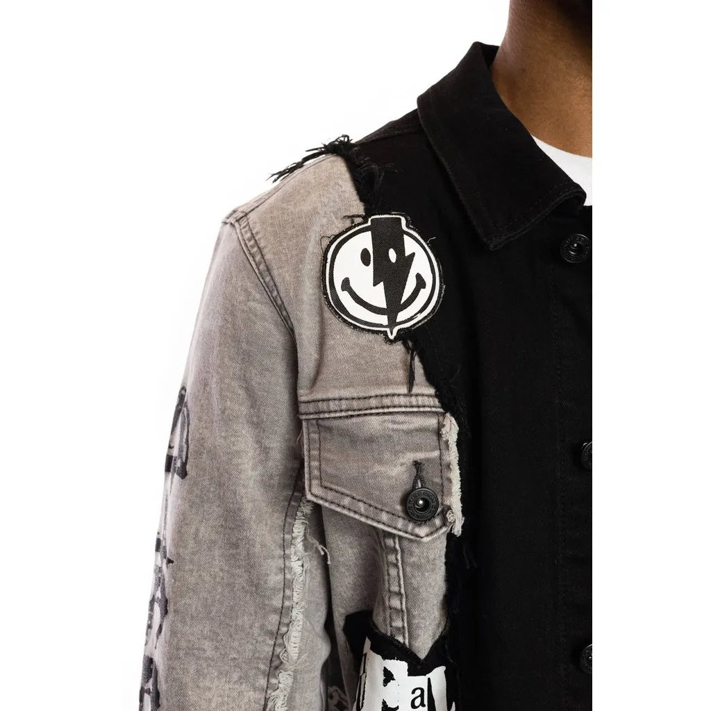 Mixed Media Fashion Jean Jacket - Frost Grey