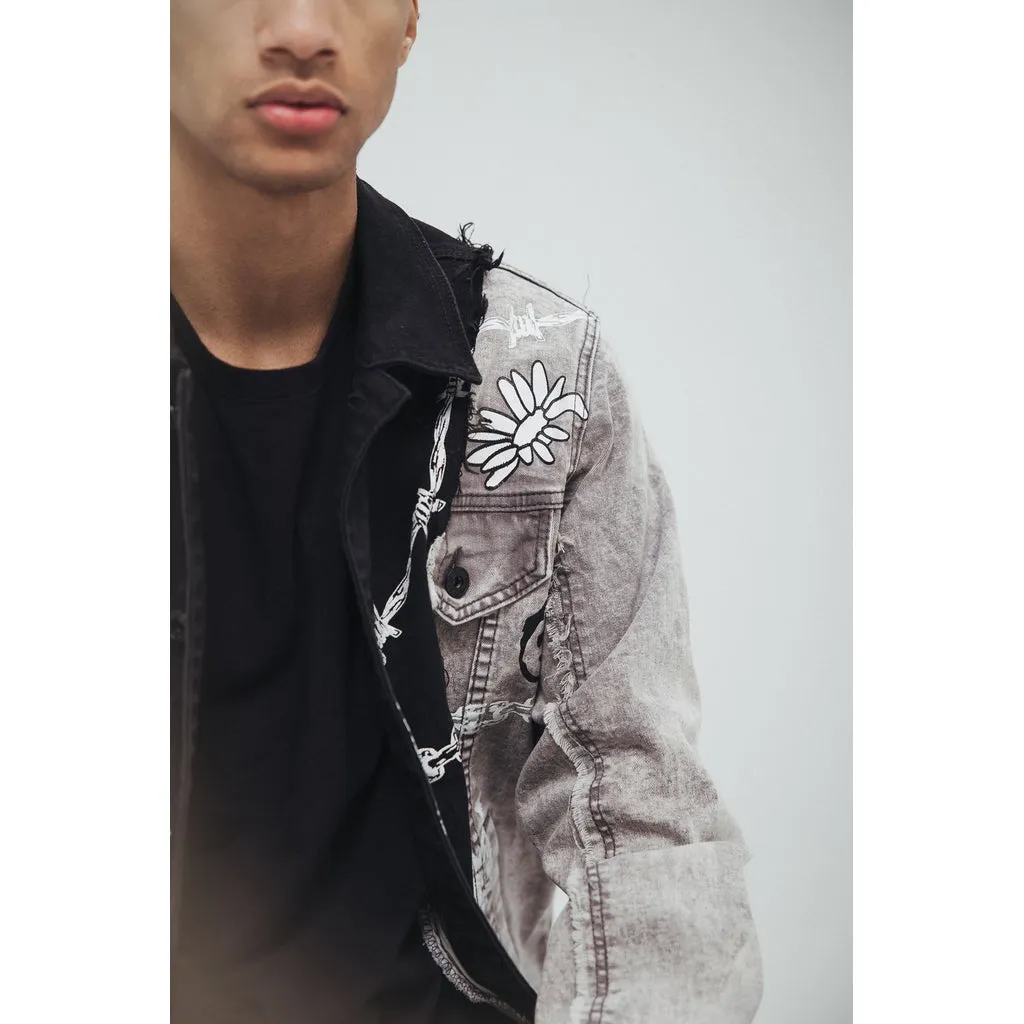 Mixed Media Fashion Jean Jacket - Frost Grey