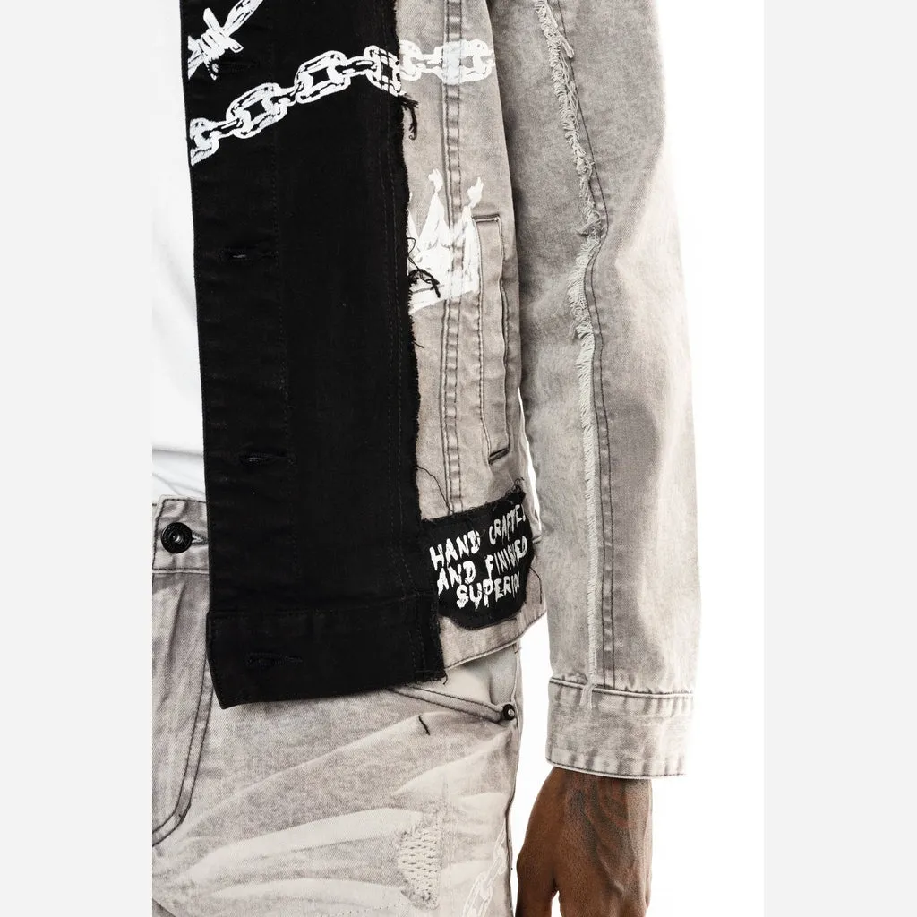 Mixed Media Fashion Jean Jacket - Frost Grey