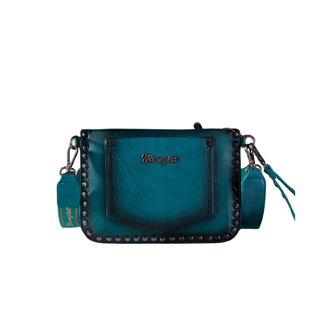 Montana West Women's Wrangler Rivets Studded Wristlet Turquoise Crossbody