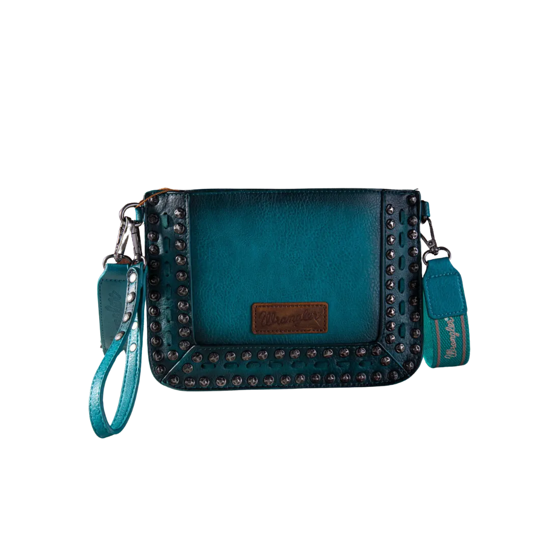 Montana West Women's Wrangler Rivets Studded Wristlet Turquoise Crossbody