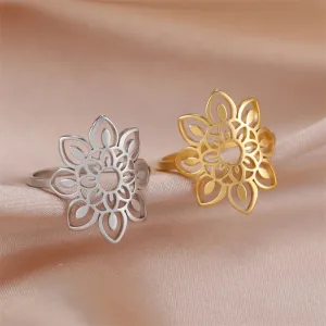 My Shape Lotus Flower Ring Mandala Silver Gold Women Ring