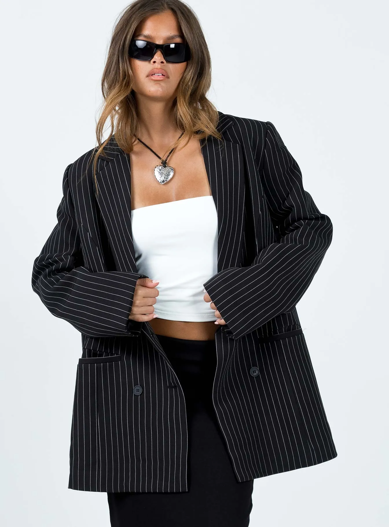 Naomi Pinstripe Blazer Black