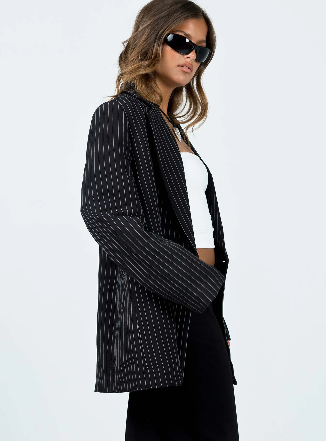 Naomi Pinstripe Blazer Black