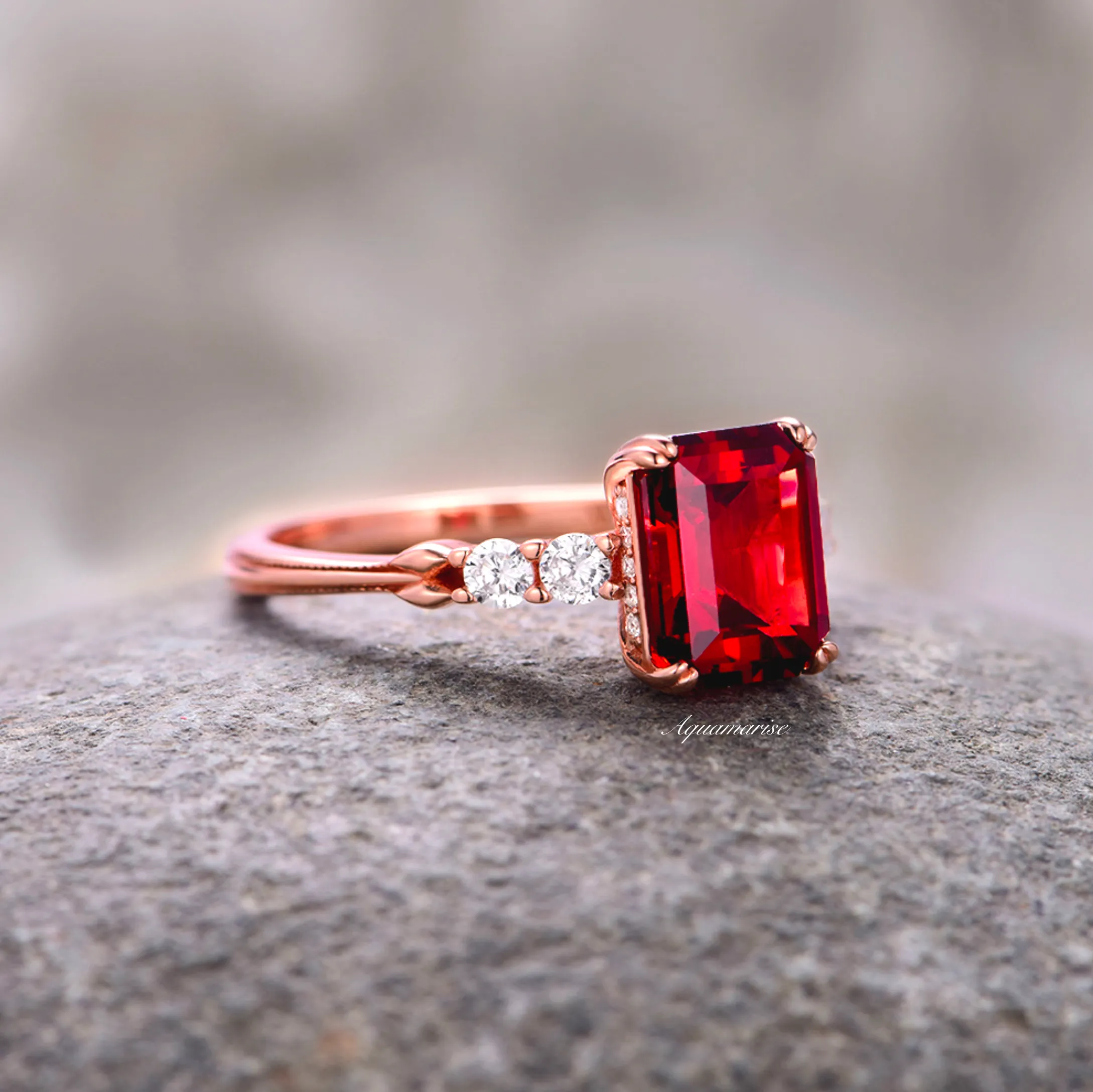 Natural Red Garnet Engagement Ring- 14K Rose Gold Vermeil