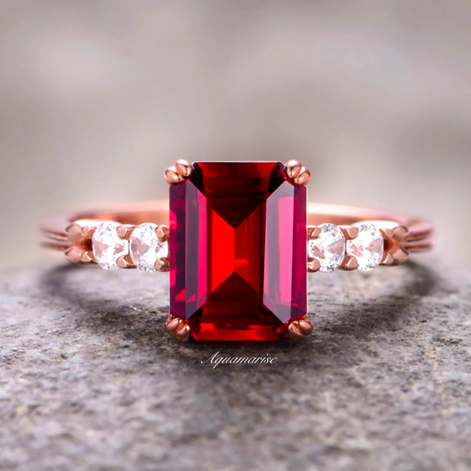 Natural Red Garnet Engagement Ring- 14K Rose Gold Vermeil