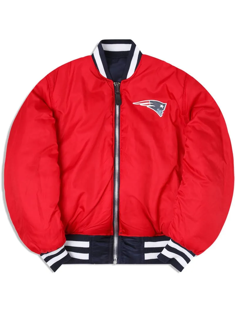 NEW ENGLAND PATRIOTS X ALPHA X NEW ERA MA-1 BOMBER JACKET (BLUE-RED)