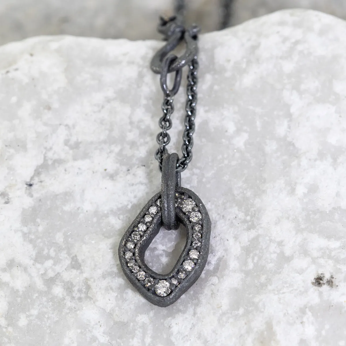 Open Pebble Pave Diamond Pendant Necklace