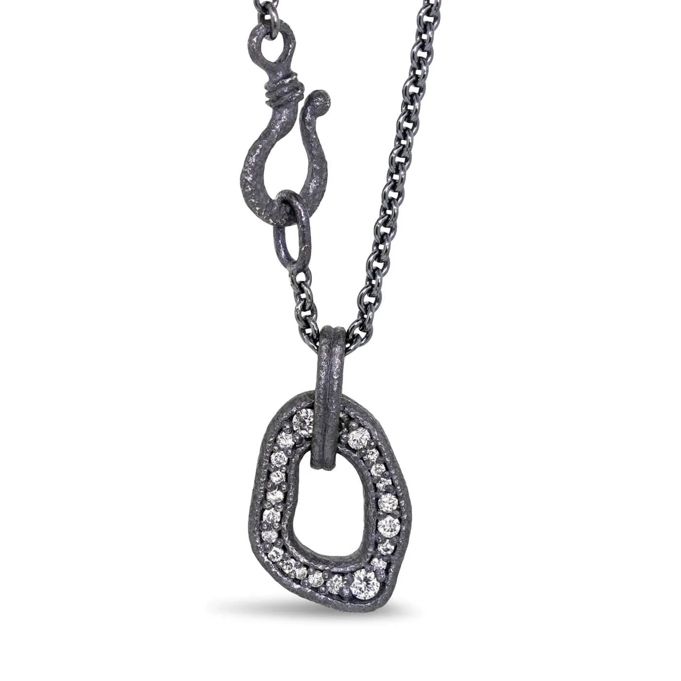 Open Pebble Pave Diamond Pendant Necklace