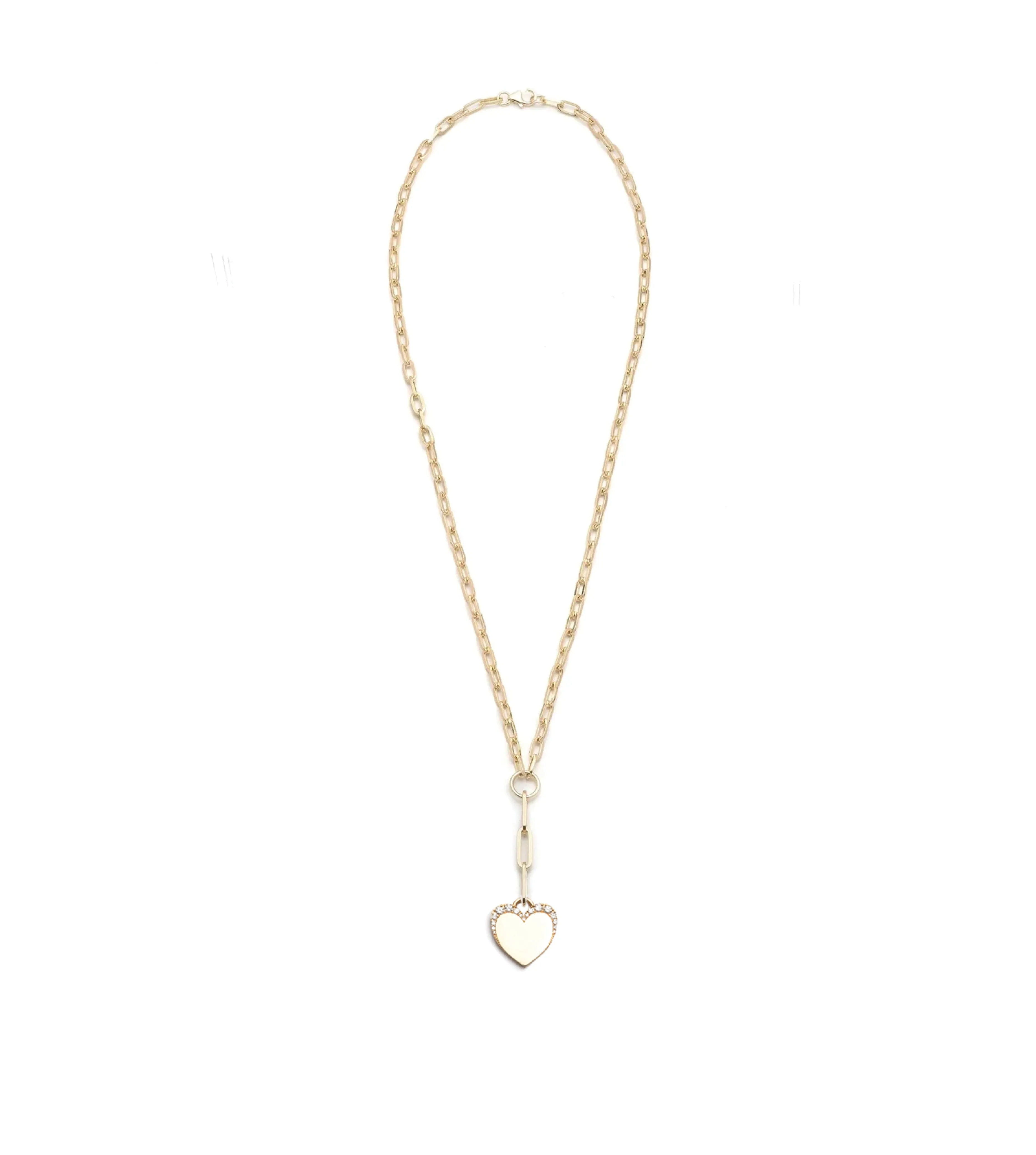 Pave Diamond Engravable Heart : Refined Clip Extension Necklace