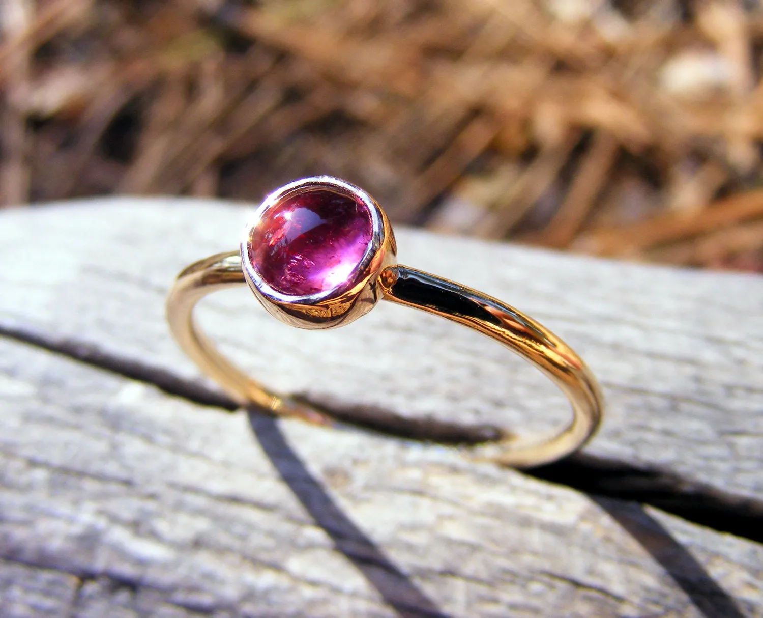 Pink Tourmaline 14K Gold Stacking Ring October Birthstone