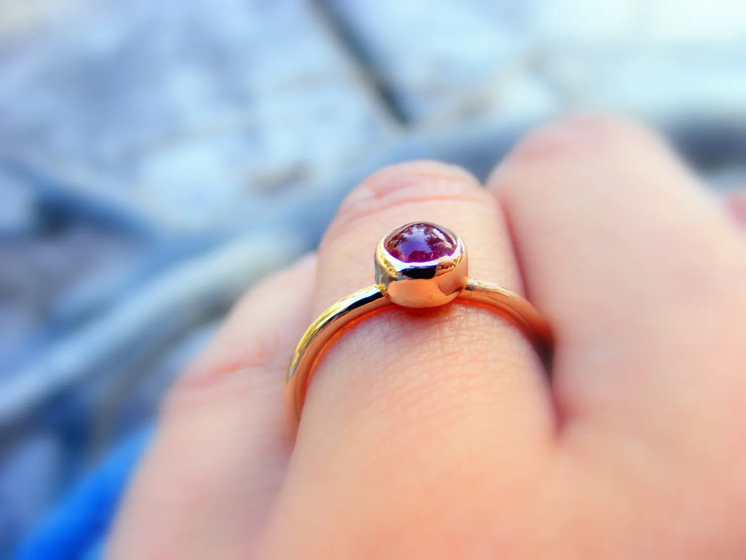 Pink Tourmaline 14K Gold Stacking Ring October Birthstone