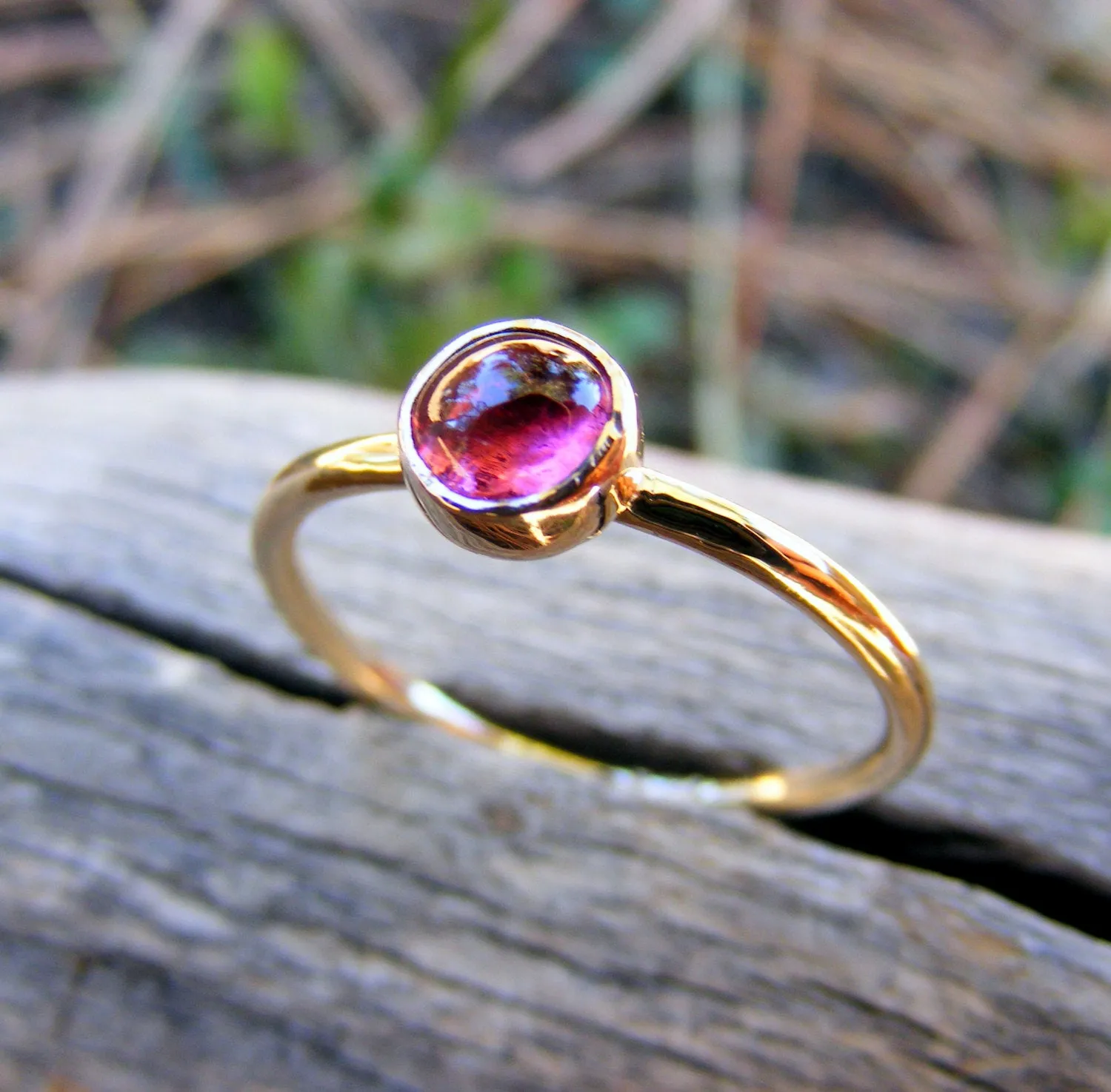 Pink Tourmaline 14K Gold Stacking Ring October Birthstone