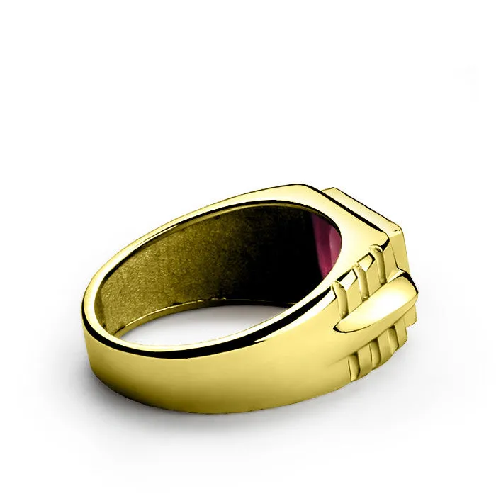 Red Ruby Men's Ring in 14k Yellow Gold with Genuine Diamonds