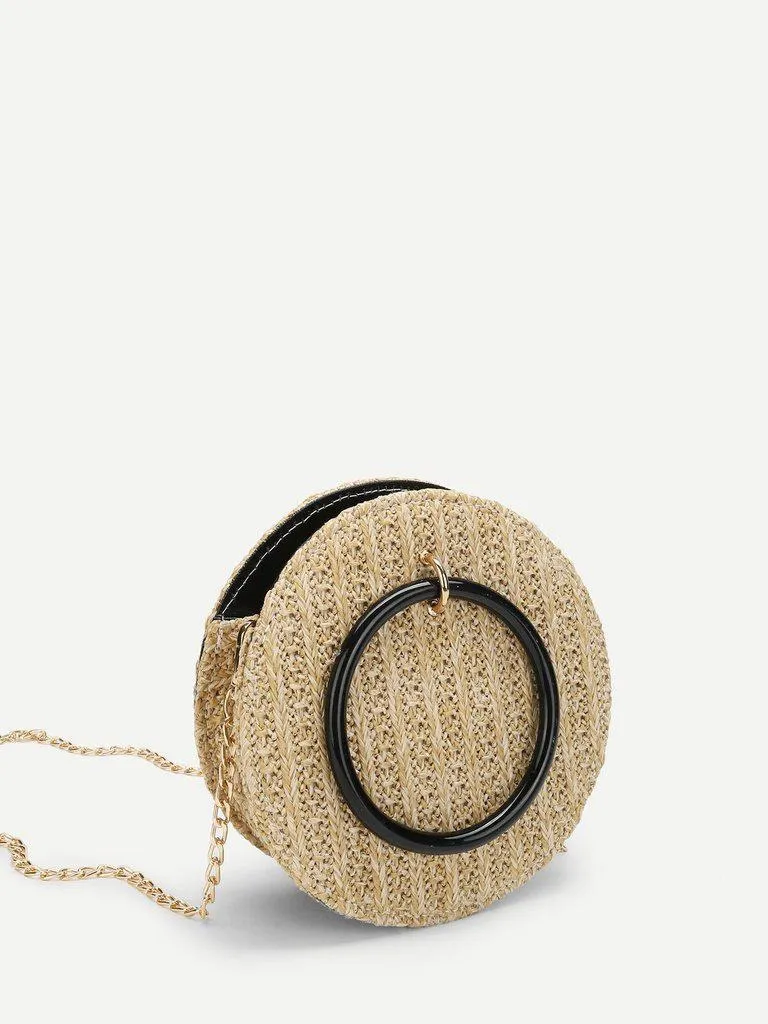 Round Crossbody Straw Bag