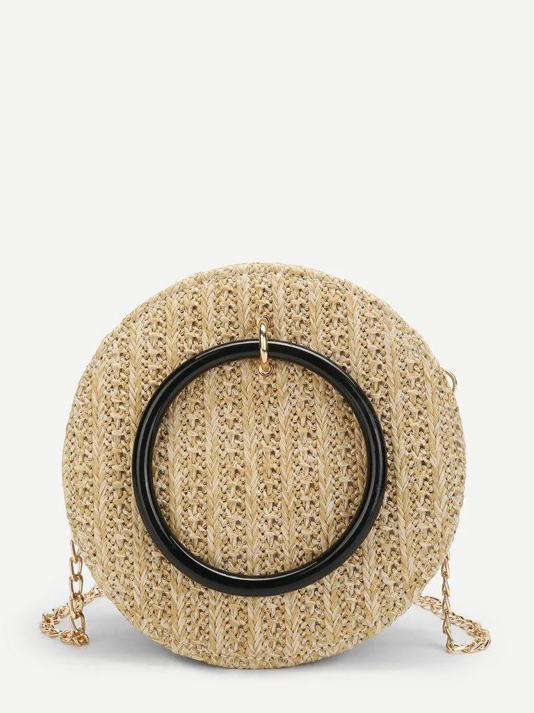 Round Crossbody Straw Bag