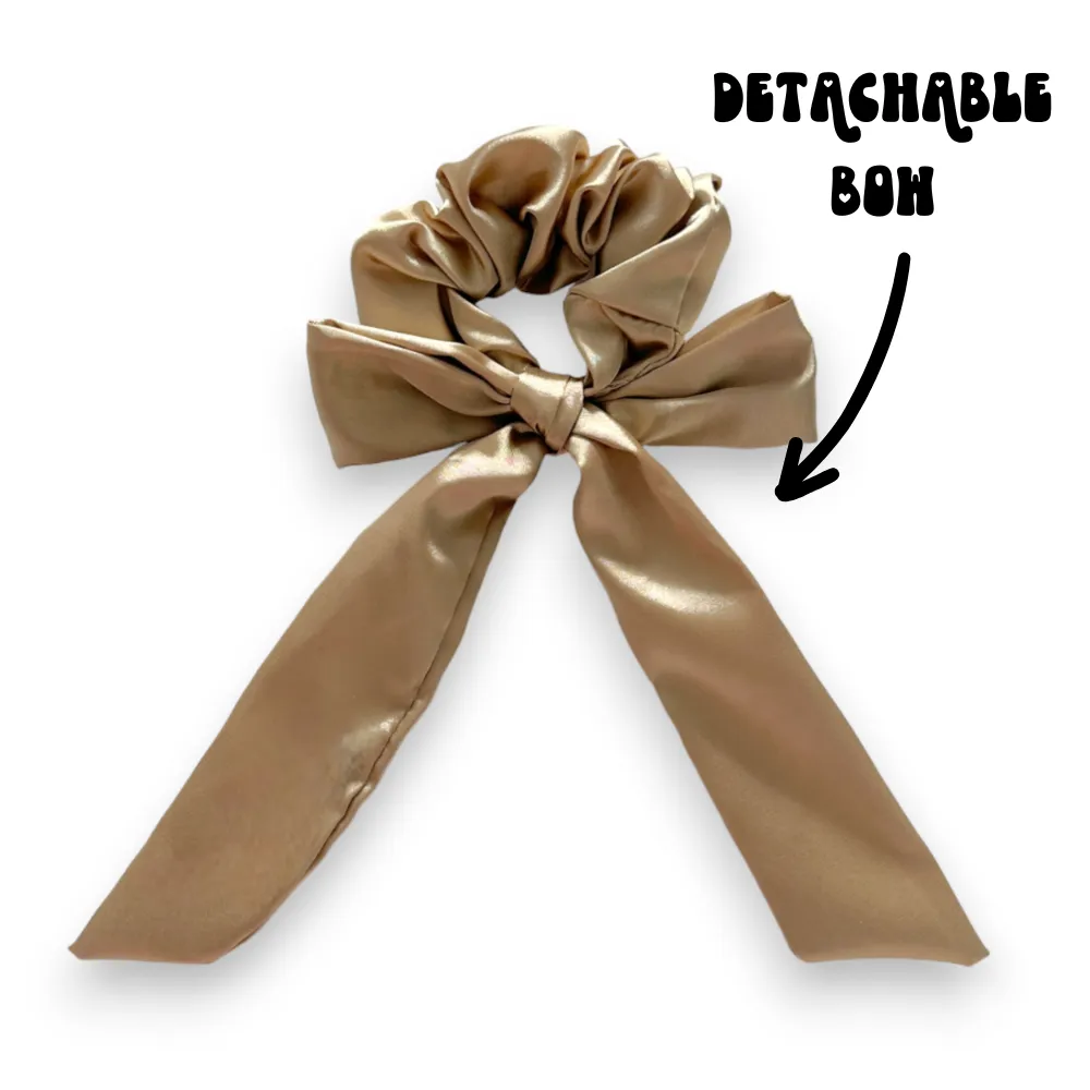 Satin Bow Scrunchie - Caramel Nude