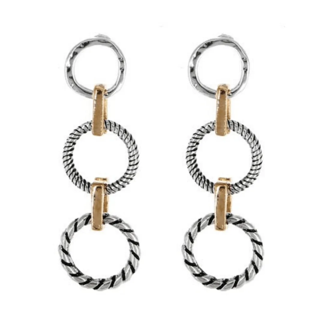 Silver Open Circle Gold Link Stud Earrings