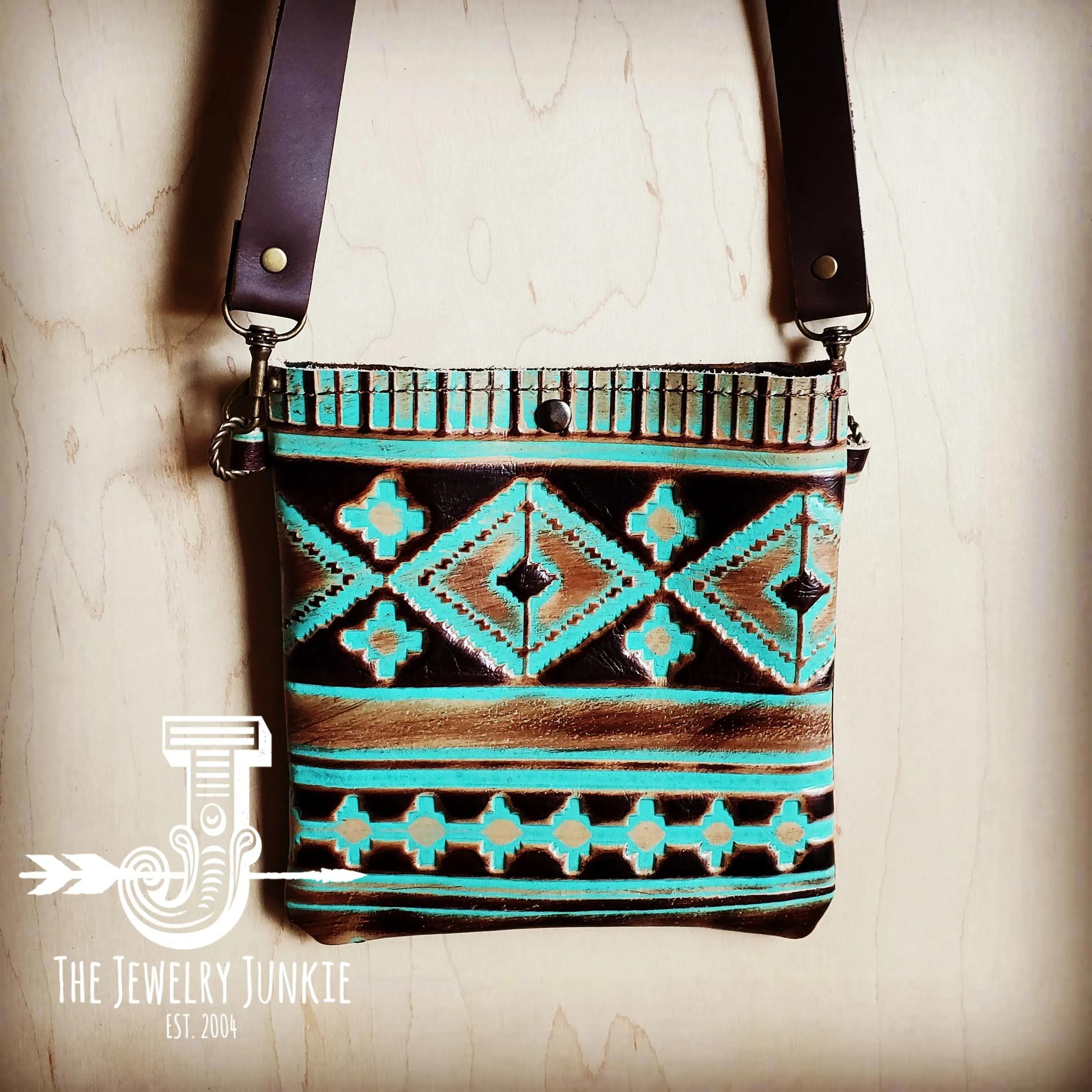 **Small Crossbody Handbag w/ Turquoise Navajo Tooled Leather 504c