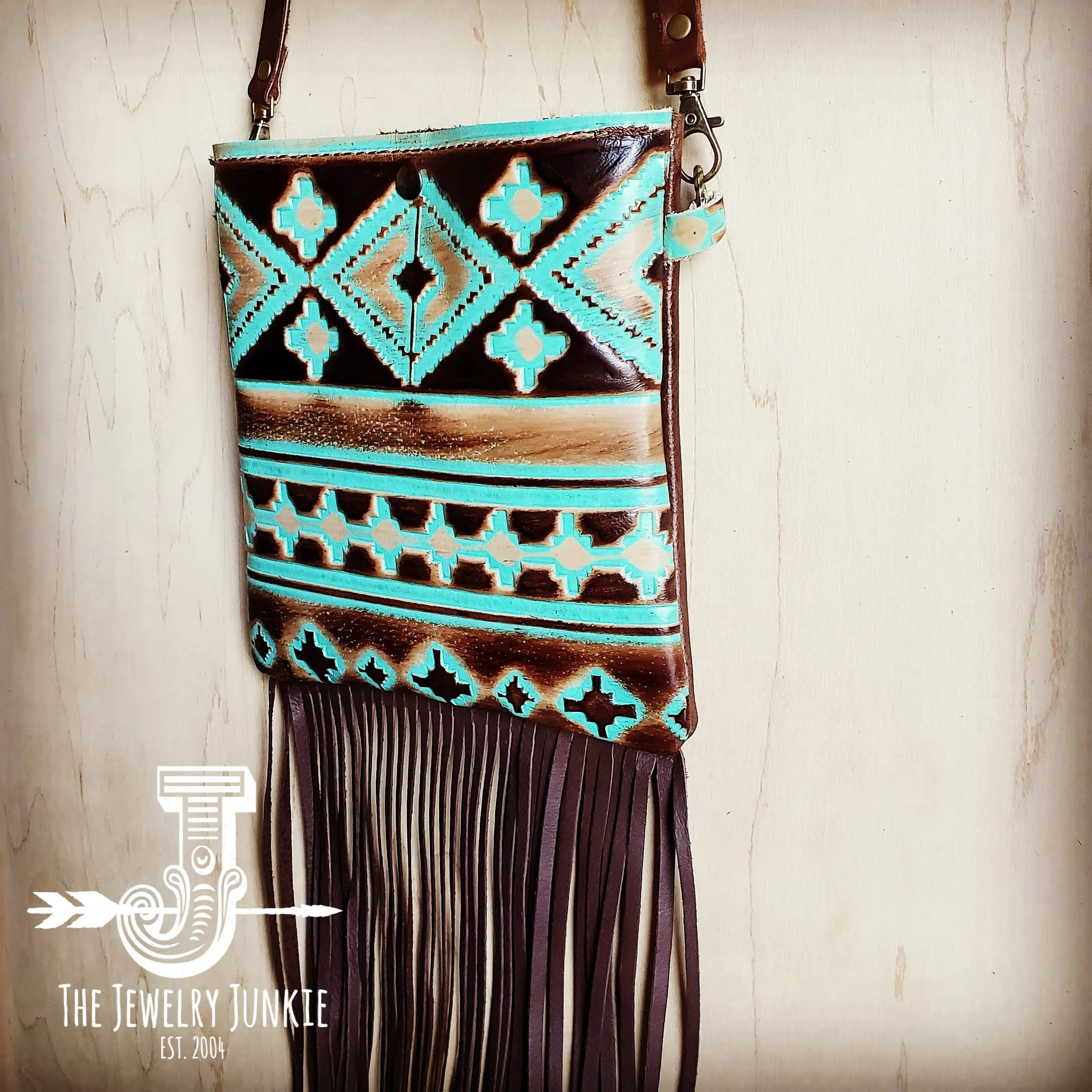 **Small Crossbody Handbag w/ Turquoise Navajo Tooled Leather 504c