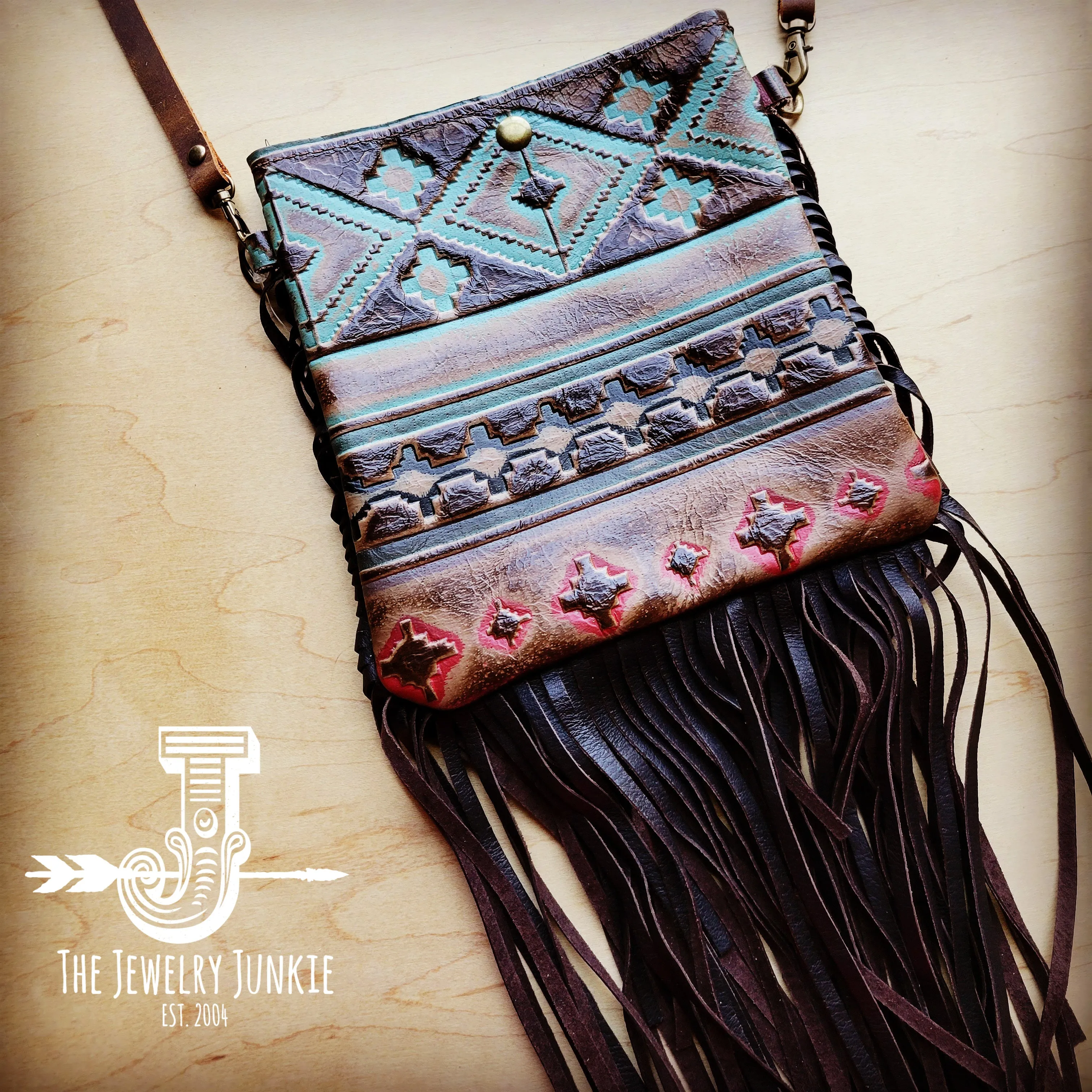 **Small Crossbody Handbag w/ Turquoise Navajo Tooled Leather 504c