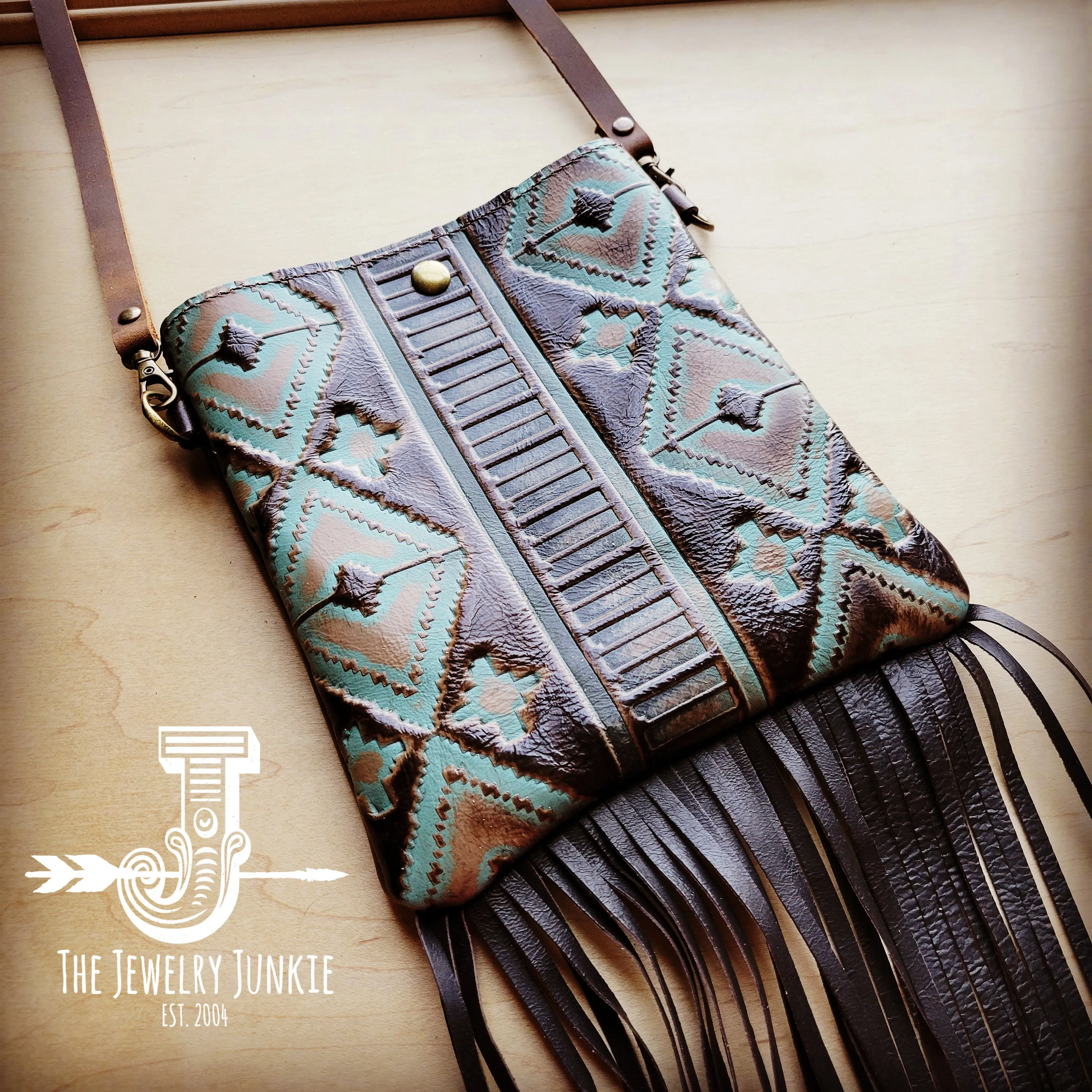 **Small Crossbody Handbag w/ Turquoise Navajo Tooled Leather 504c