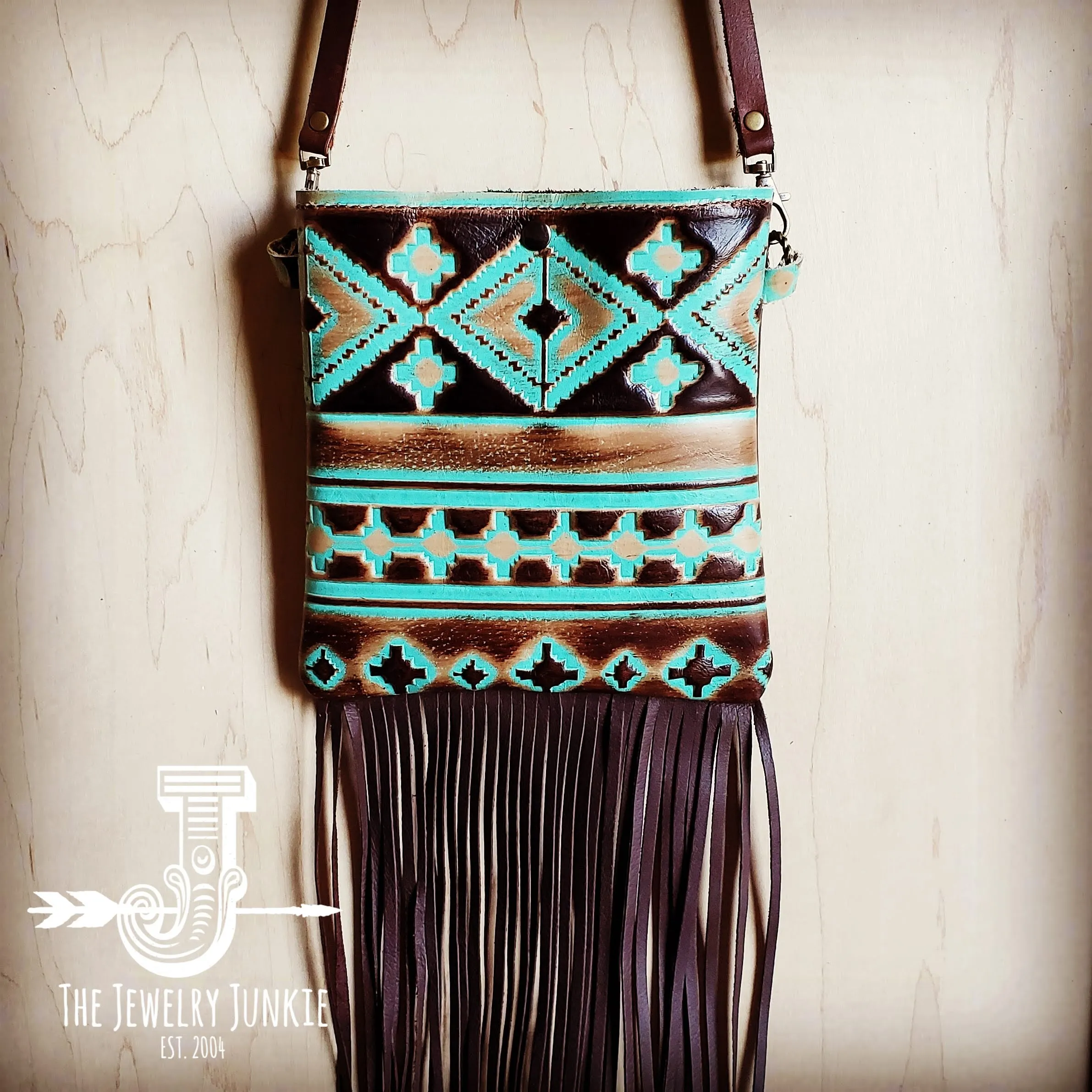 **Small Crossbody Handbag w/ Turquoise Navajo Tooled Leather 504c