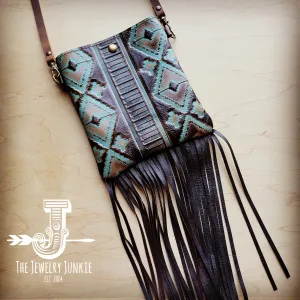 **Small Crossbody Handbag w/ Turquoise Navajo Tooled Leather 504c