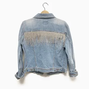 Upcycled Vintage Denim Jacket "Glitter Fringe"