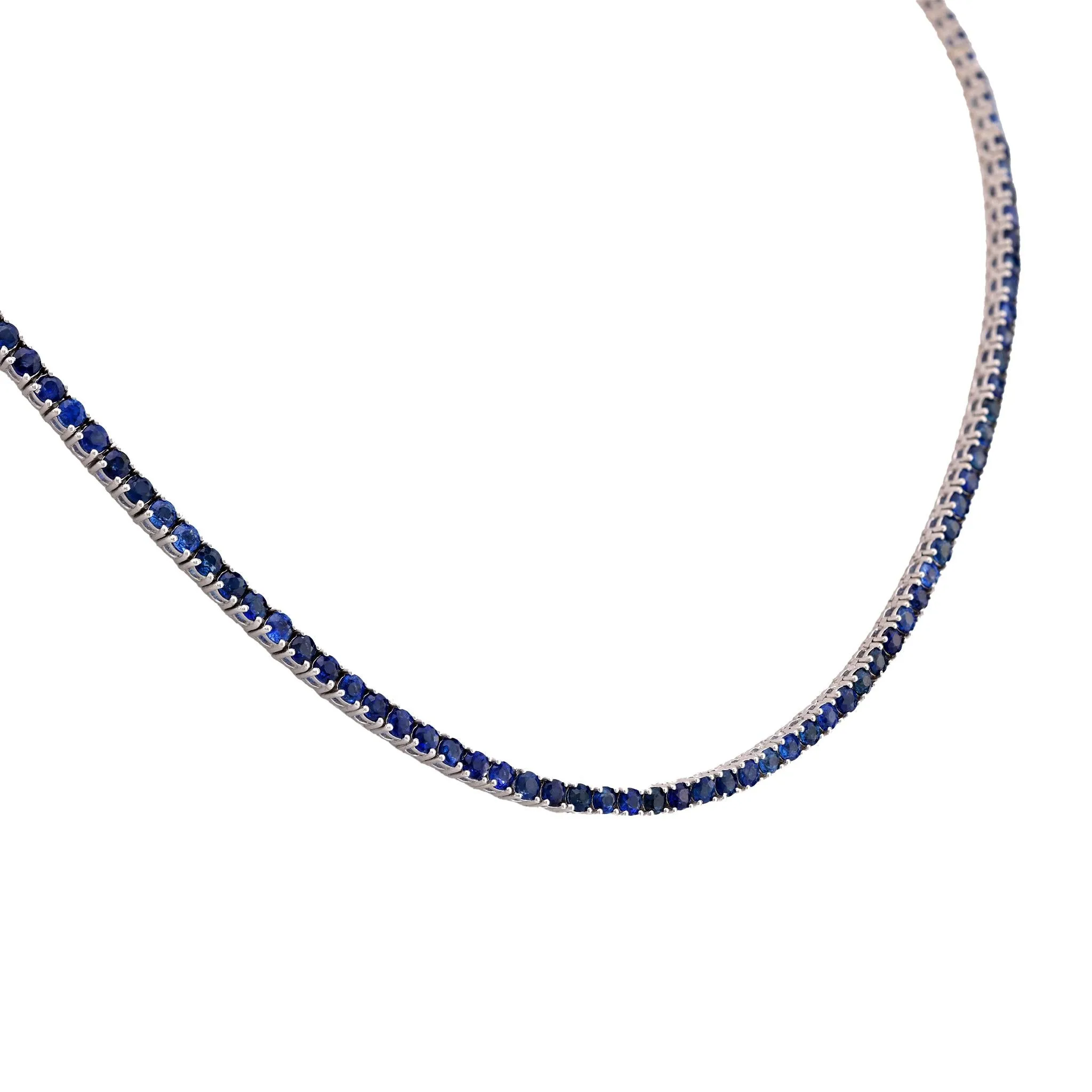 Vintage 10.02 Carat Sapphire 14K White Gold Tennis Necklace