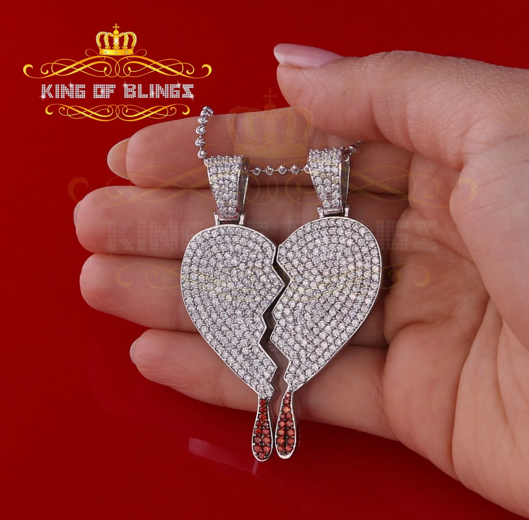 White 925 Sterling Silver Broken Heart Shape Size Pendant 10.41ct Cubic Zirconia