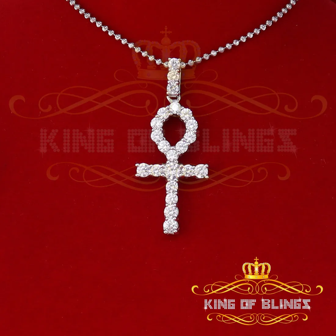 White Beautiful Sterling Silver ANKH Necklace Pendant 7.60ct Cubic Zirconia