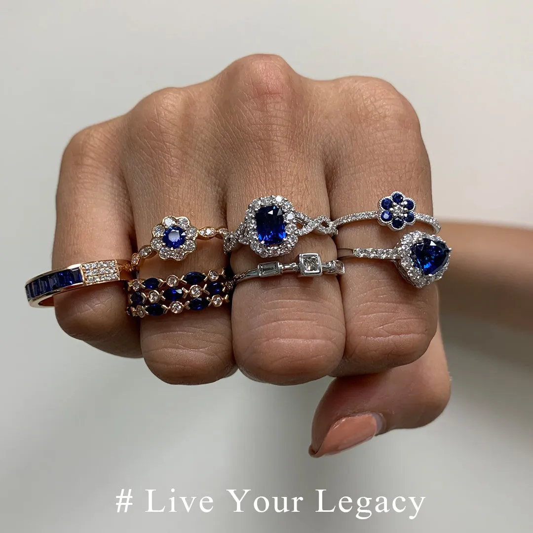 White Gold Ceylon Sapphire & Diamond Heirloom Ring