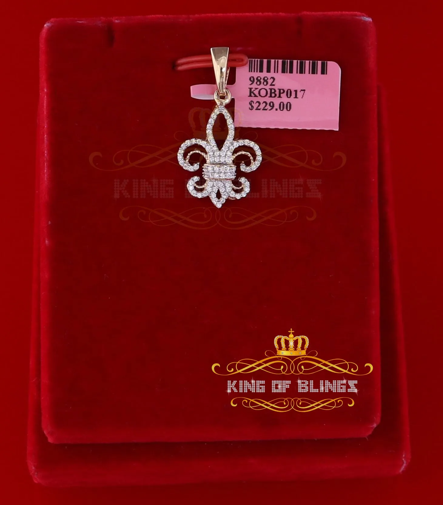 Yellow 925 Sterling Silver Fleur de Lis Pendant with 0.93ct Cubic Zirconia Stone